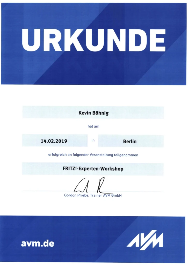 AVM-Workshop-Zertifikat-IT-Service-Eppelheim-Kevin-Böhnig